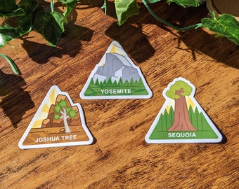 Joshua Tree - Sequoia - Yosemite National Park Vinyl Waterproof Sticker for Bottles, Hydroflasks, Coolers - Gift for National Park Lovers