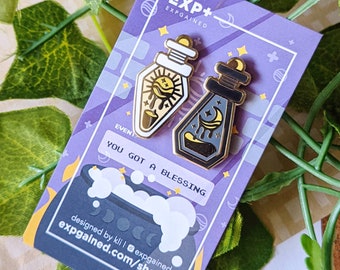 Sun & Moon Blessing Potion Bottle Hard Enamel Pin | Cute Kawaii Witchy Enamel Pins | Gift for Gamers