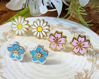 Flower Enamel Earring Stainless Steel Studs - No Nickel