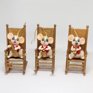 Christmas Mice in Chairs with Musical Instruments MCM Ornaments Set of 3
