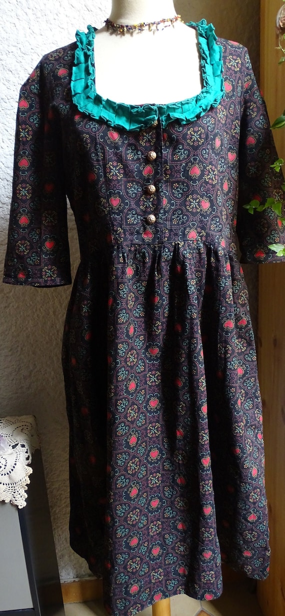 Gorgeous meadow dress with vintage hearts, 60s/70… - image 2