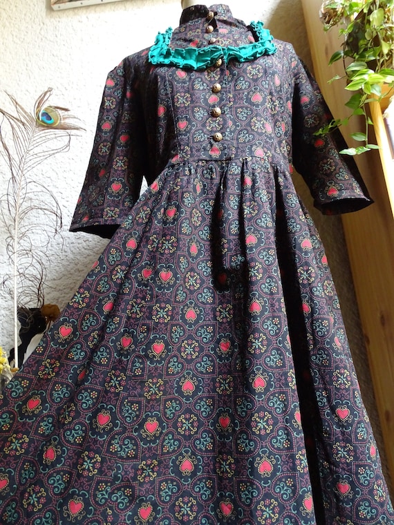 Gorgeous meadow dress with vintage hearts, 60s/70… - image 1