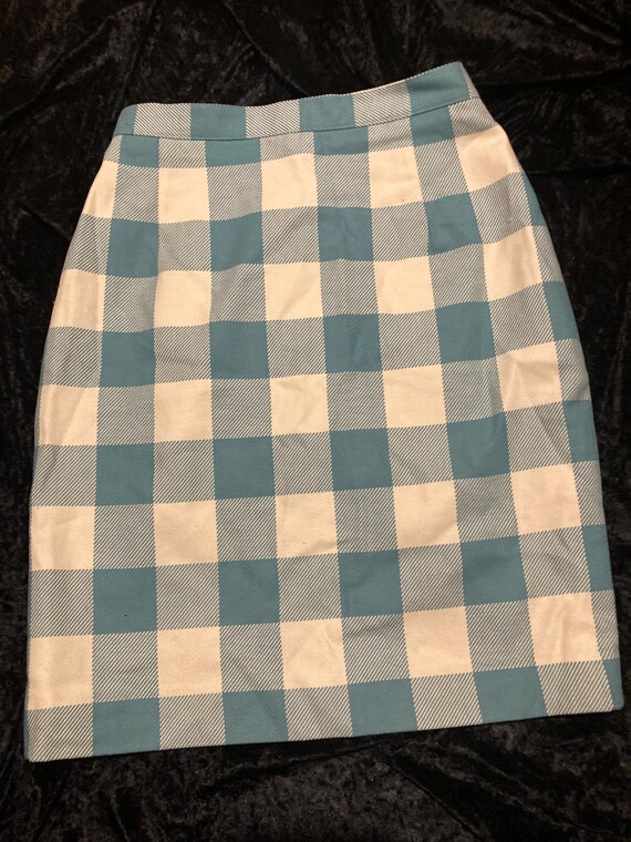 Cacharel, Jupe à carreaux blanc et bleus, Cacharel, années 80/90. Fabriqué en France.
