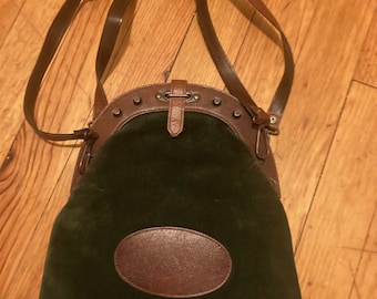 Pretty dark green suede handbag, 70s.