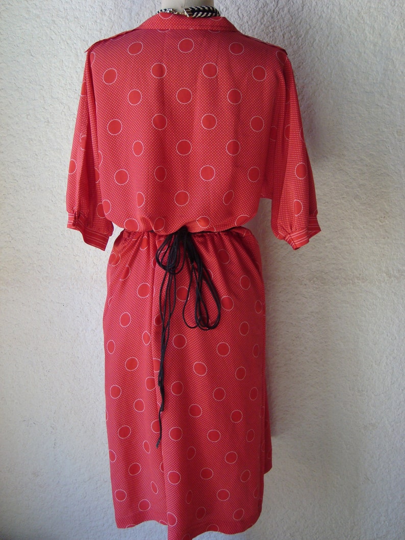 Robe Chemise Vintage Années 70 à Pois - Blanc Et Bleu Marine - Taille M - Coton - Occasion Parfait état