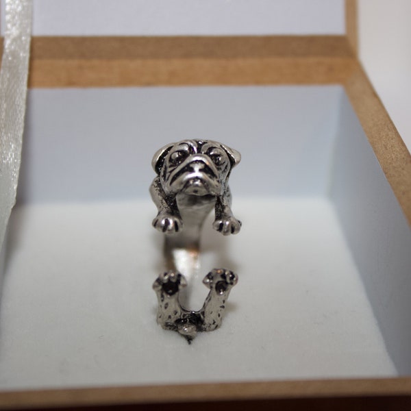 Pug Dog Ring, Wrap Ring, Adjustable Ring, Animal Jewelry, Jewelry Gift, Animal Gift