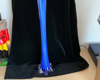 Jarrón vintage de vidrio retorcido azul cobalto de 16" de estilo de mediados de siglo, soplado a mano