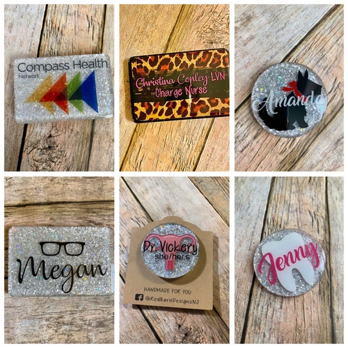 Custom Pink Flower Name Tag Name Badge or Pin Back Etsy