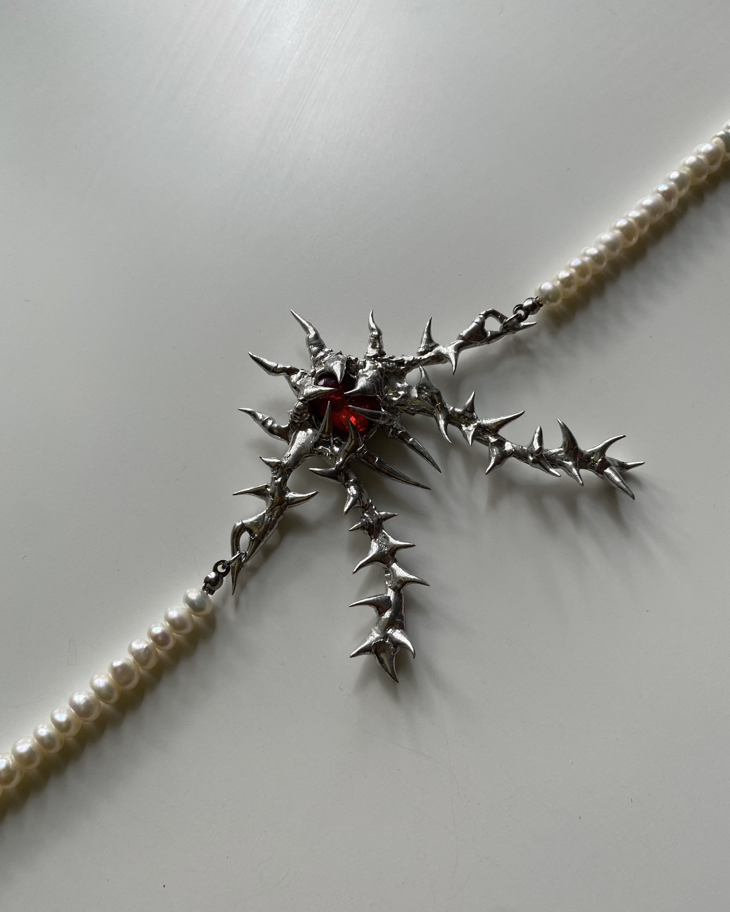 Statement Metal Spiky Pearl Necklace Thorn Vintage Swarovski Etsy