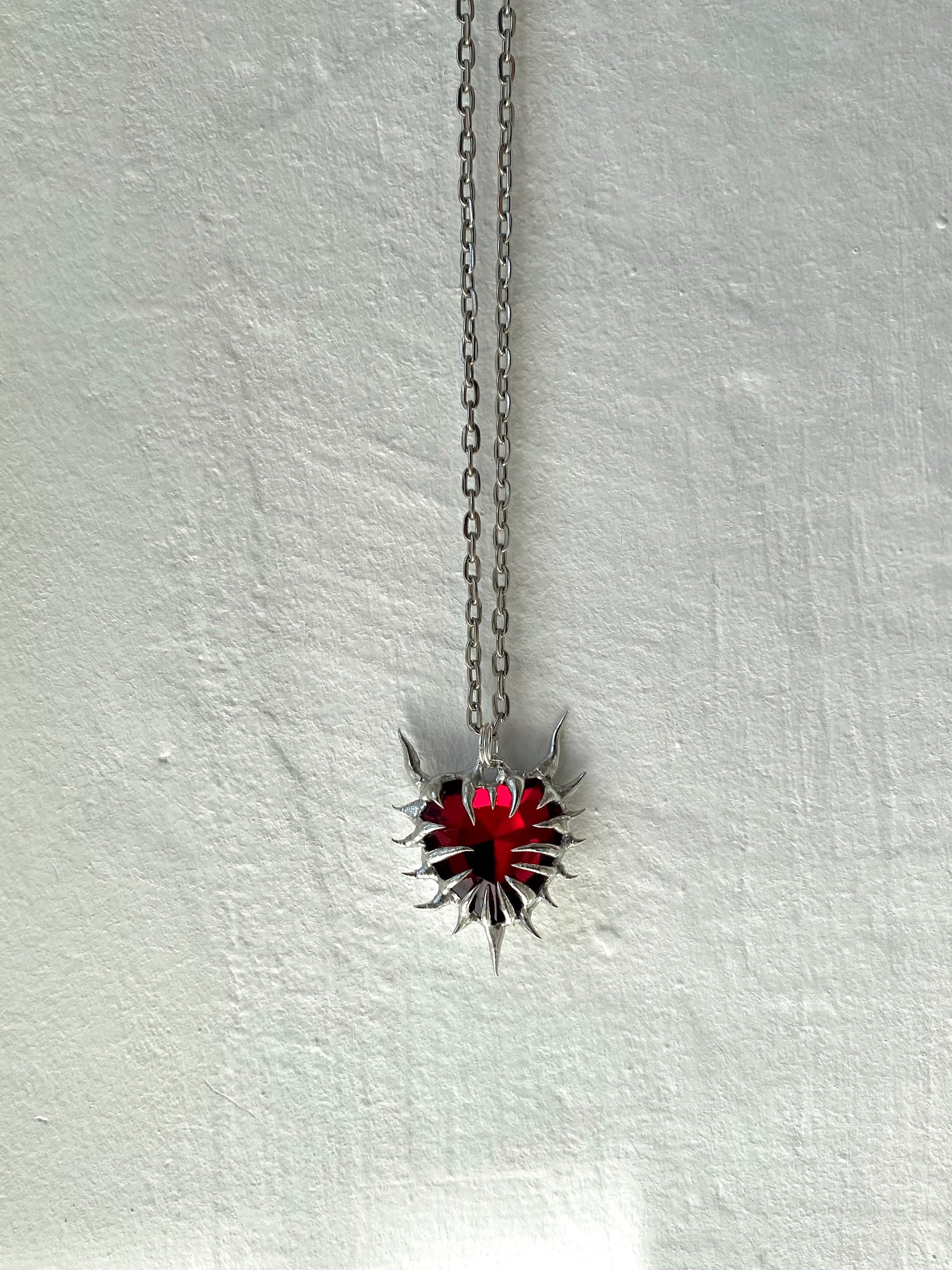Thorn Heart Necklace: Red Crystal Cybercore Pendant - Etsy