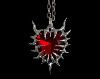 Alt Thorn Heart Necklace Liquid Metal Cybercore necklace Cyber Necklace Massive gothic ring Fairy grunge chain necklace Big Heart Pendant