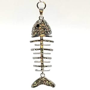 Suncatcher: Beaded Ice Blue Driftwood Fish Pendant Rhinestones