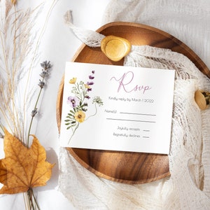 Wildflower Wedding RSVP Card Template, Printable RSVP Card, B002