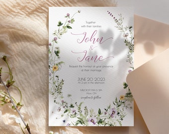 Wildflower Wedding Invitation Template, Printable Invitation Card, B002