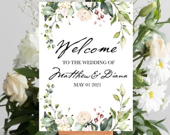 Watercolour Florals Welcome Wedding Sign | Personalized | Welcome Poster | Printable