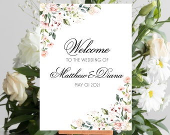 Watercolour Florals Welcome Wedding Sign | Personalized | Welcome Poster | Printable