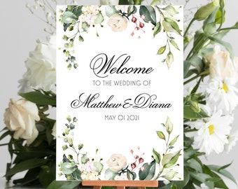 Floral Welcome Wedding Sign | Personalized | Welcome Poster | Printable