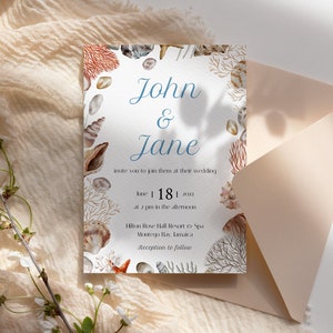 Beach Wedding Invitation Template, Printable Invitation Card, B003