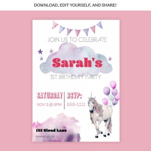 Editable Unicorn Party Invitation | Printable Invitation | Pink Invitation | Birthday Invitation | Magical Birthday