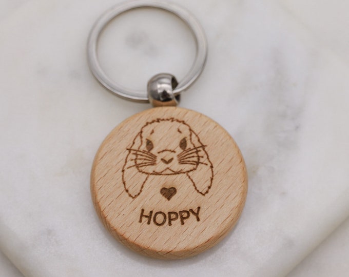 Lop Bunny Rabbit Personalized Wooden Keychain - Etsy