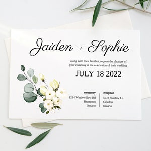 Floral and Greenery Wedding Invitation Template, Editable, Templett