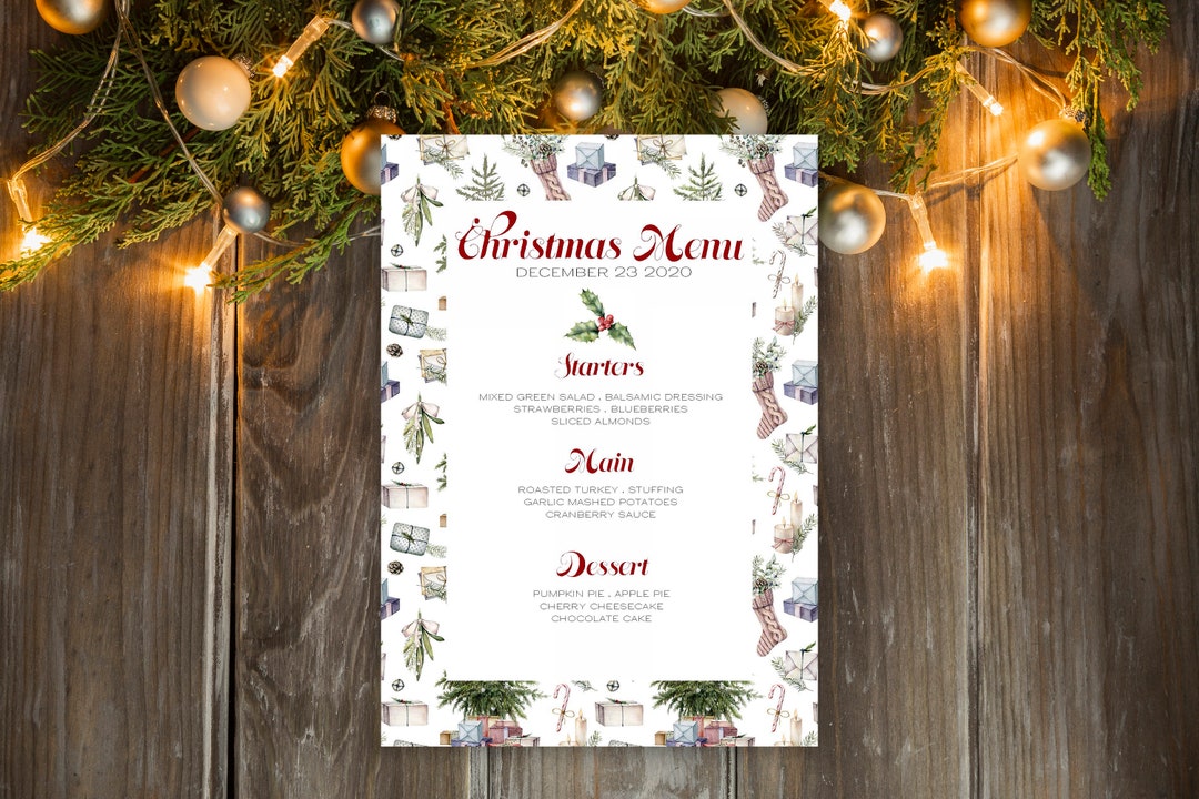 Editable Christmas Menu Template Holiday Menu Christmas Dinner Menu ...