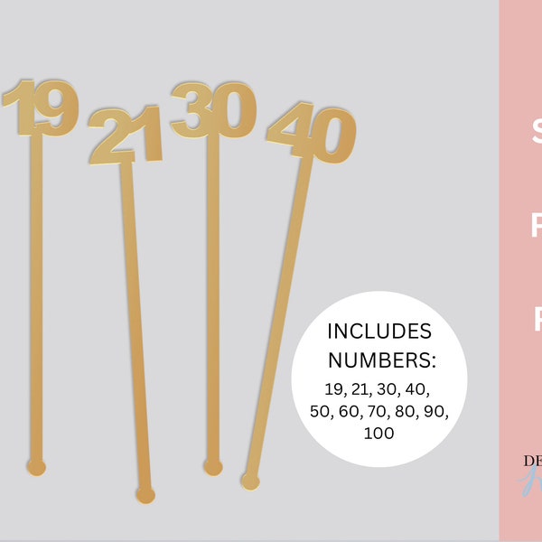 Number Drink Stirrer Laser Cut File - Swizzle Stick - DIGITAL FILE - svg, png, pdf