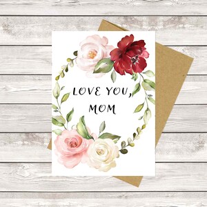 Carte de vœux de fête des Mères d’aquarelle avec la conception florale | Love you, Carte maman