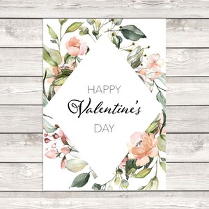 Floral Valentine&#39;s Day Card, Printable | Botanical Valentine&#39;s Day Card | Instant Download