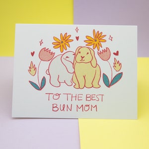 Meilleure carte de voeux pour maman chignon | Carte d'anniversaire Lapin Lop imprimé