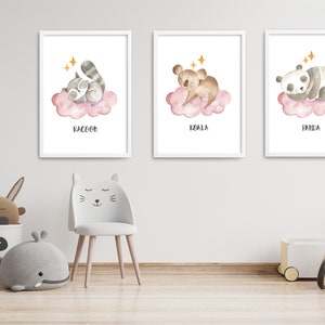 Sleeping Animals Nursery Prints - Koala, Panda, Raccoon - Digital Download