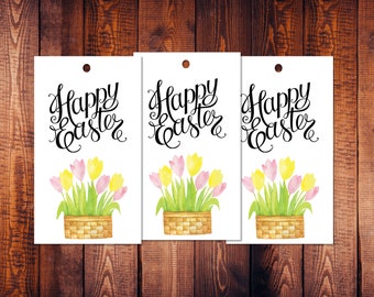 Easter Gift Tag with Flowers, Happy Easter Tags