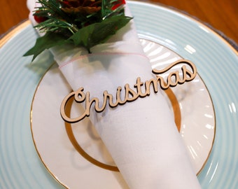 Wood Christmas Place Card "Christmas" - Holiday Table Setting Decoration - Christmas Place Setting Words