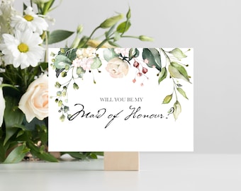 Will You Be My Maid of Honour Proposal Card | Carte florale de proposition de partie de mariage |
