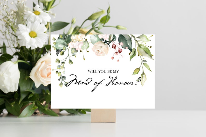 Will you be My Maid of Honour Proposal Card Florale Hochzeitskarte Bild 1