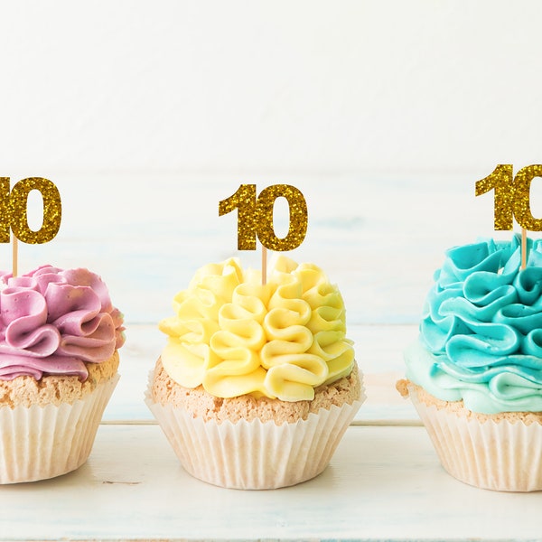 10th Birthday Cupcake Toppers | Glitter Party Cupcake Picks