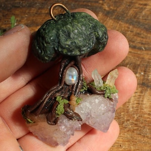Handmade Magical Fairy Tree Amethyst Moonstone Pendant