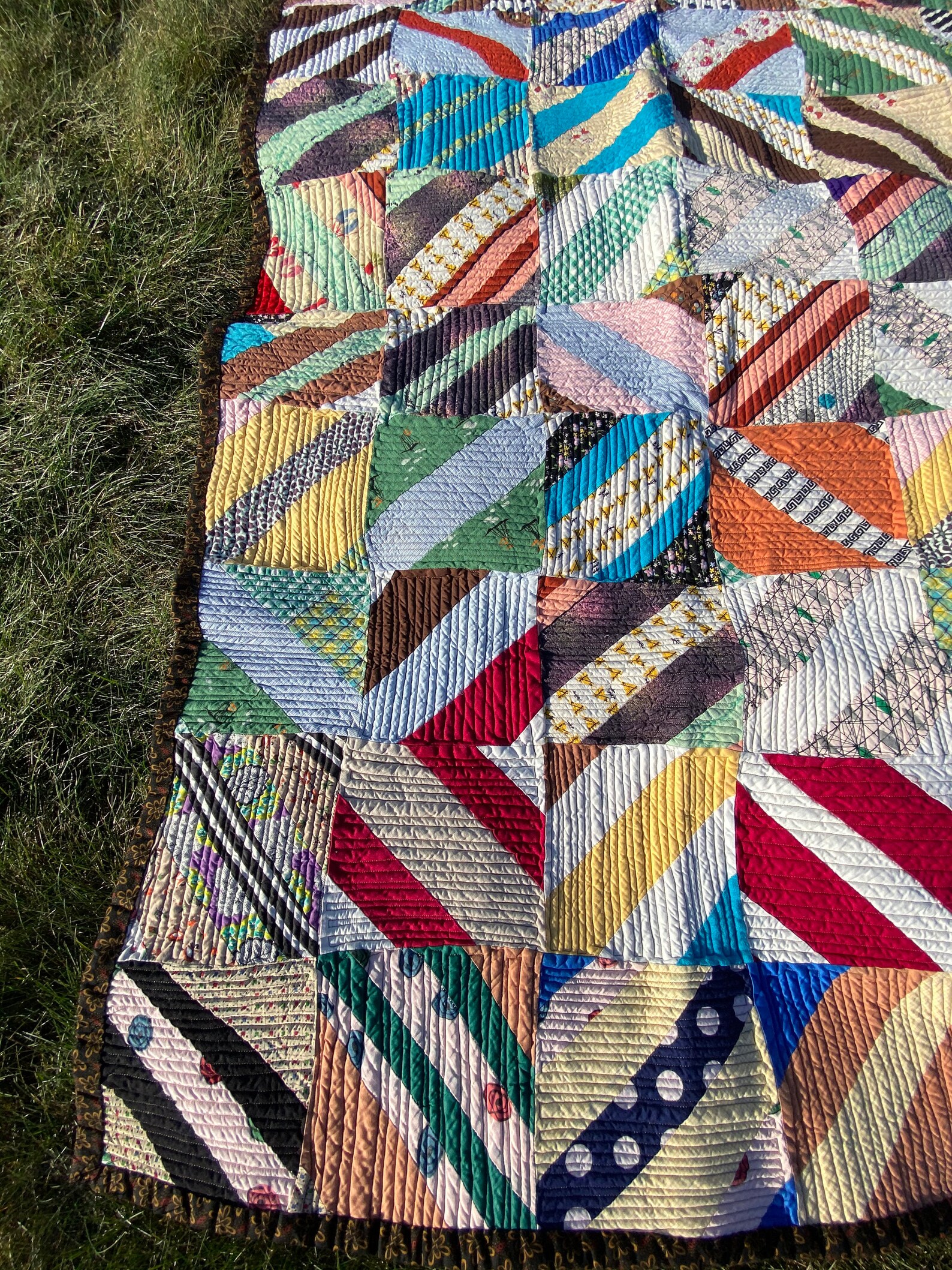 Vintage 1930's String Quilt, Throw Size Patchwork Quilt, Colorful
