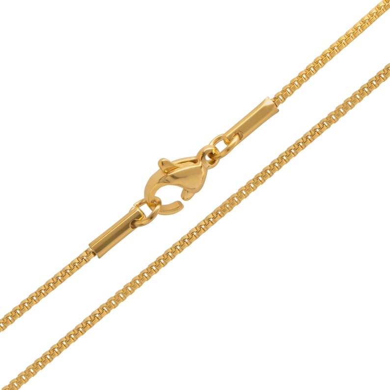 MAJU Designers 24K Gold Plated Stainless Steel Box Chain Necklace 1.2mm, 14-36