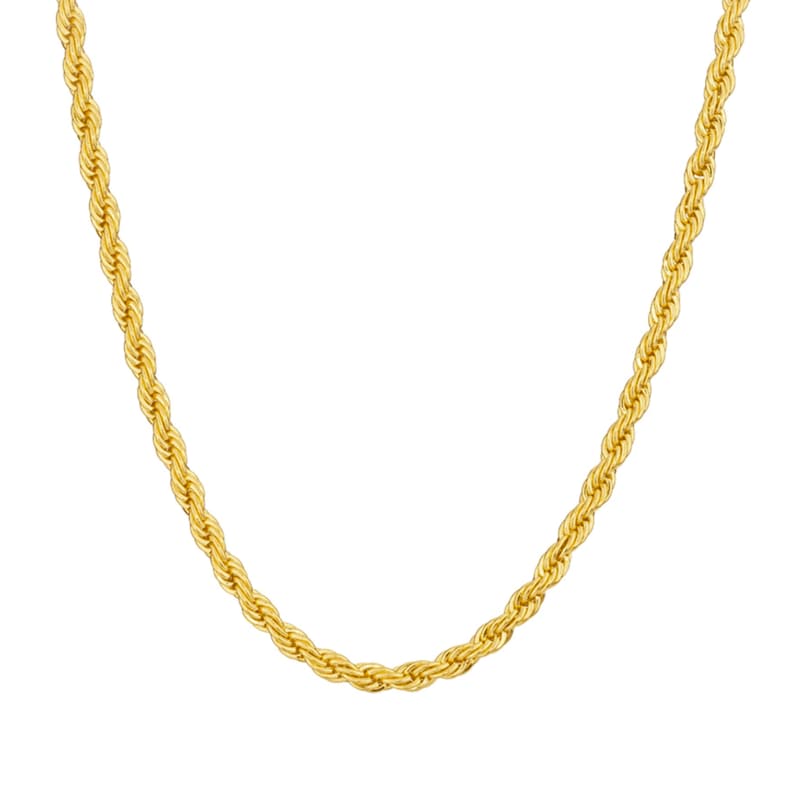 16 \u2013 36 inches KISPER 18k Gold Over Stainless Steel Hip Hop Rope Chain Necklace 5mm
