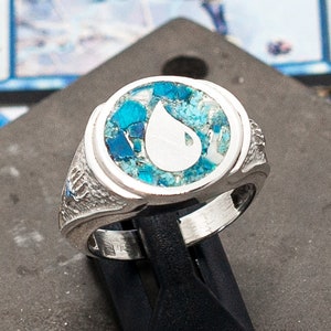 MTG Signet Ring Island Blue Mana Reconstituted Natural Stone 925 Sterling Silver by KAIKO