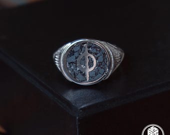 MTG Signet Phyrexia Infect Symbol Reconstituted Natural Stone 925 Sterling Silver por KAIKO