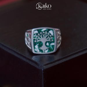 Sigillo MTG Selesnya Guild Pietra naturale ricostituita Argento Sterling 925 di KAIKO