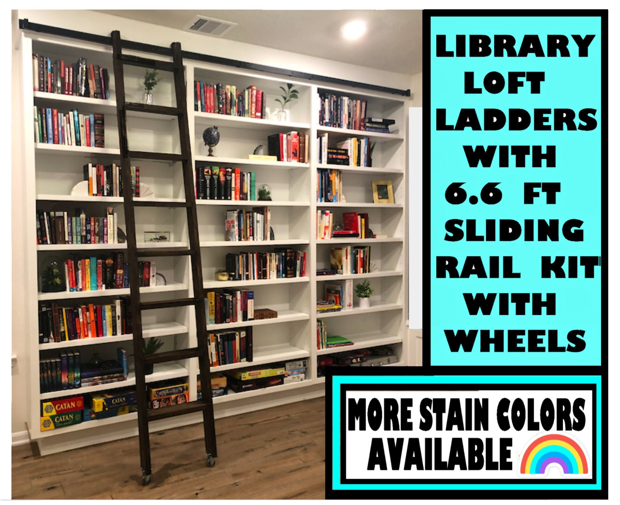 Ladder LIBRARY KIT HARDWARE Option 6.6 Ft Rolling Rail Etsy UK