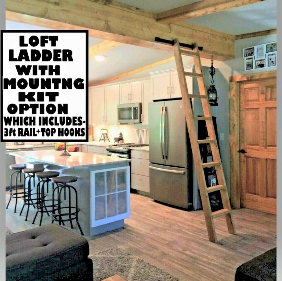 Unstained, Fully Assembled LADDER MOUNTNG Kit Option3ft Railtop Hooks