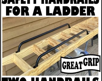 2-Metal HANDRAILS for a Ladder, Black Safety Handrails, Great Soft comfortable Grip! EASY to Install. Each Rail Comes in 1 piece. 40"Long