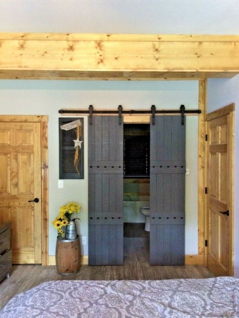 Gray Double Barndoorshardware 6 6ft Sliding Barn Door Track Etsy