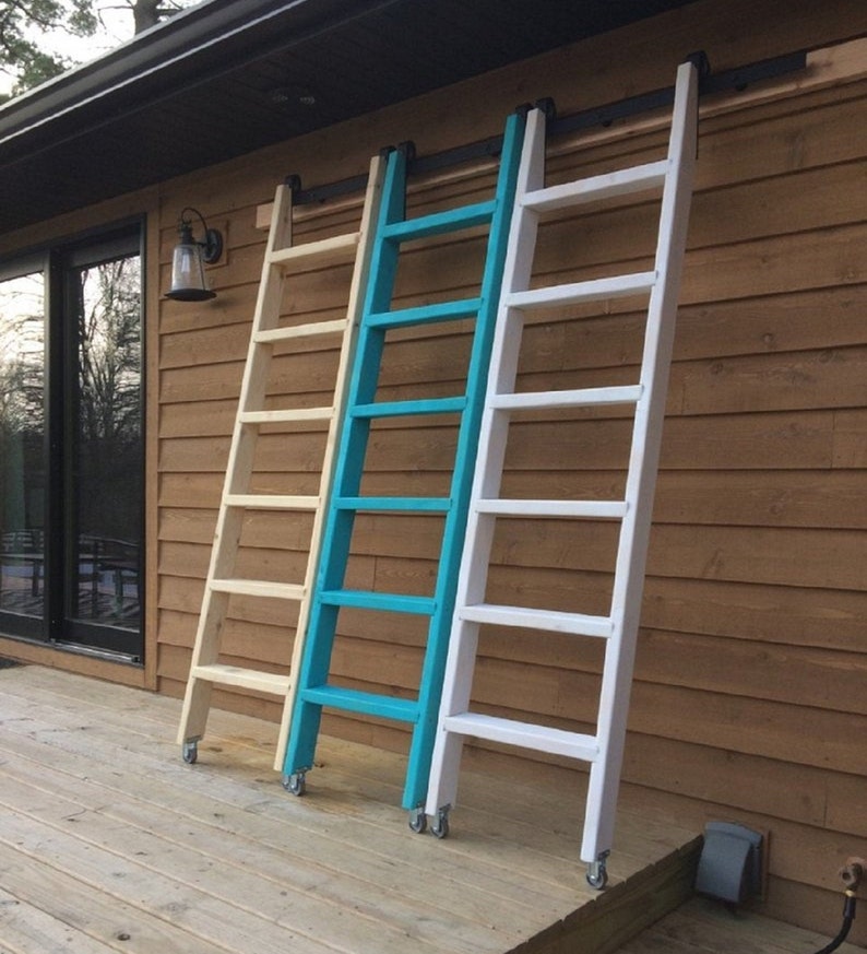 Tiny House,Yurts,Loft Bed,Bunkbeds,Chalkboard Wood-Rolling-Library Loft Ladder 5/'6/'7/'8/'TEAL-Ladder+LIBRARY KiT HARDWARE-6.6ft Rail+Wheels