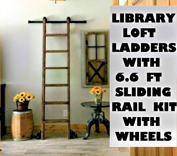 UNSTAINED Wood Loft Ladder,Library Ladder 6.6ft wide Rail+Top Gliders