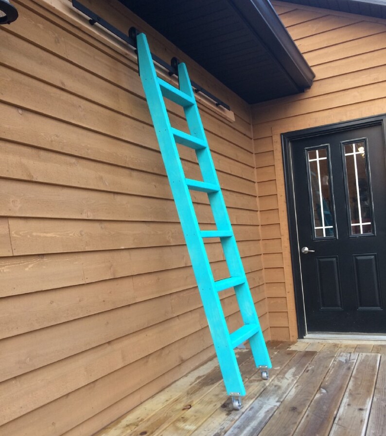 Tiny House,Yurts,Loft Bed,Bunkbeds,Chalkboard Wood-Rolling-Library Loft Ladder 5/'6/'7/'8/'TEAL-Ladder+LIBRARY KiT HARDWARE-6.6ft Rail+Wheels